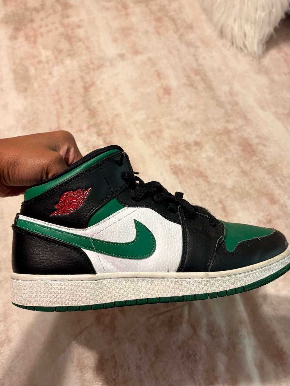 Nike Air Jordan 1 Mid Black Green White with Red Logo